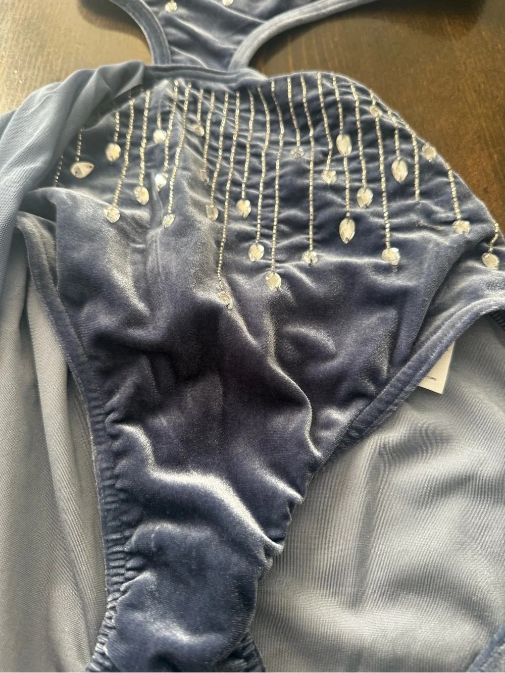 Weissman Dusty Blue Velvet One-Piece Dance Costume with Bead Embellishments